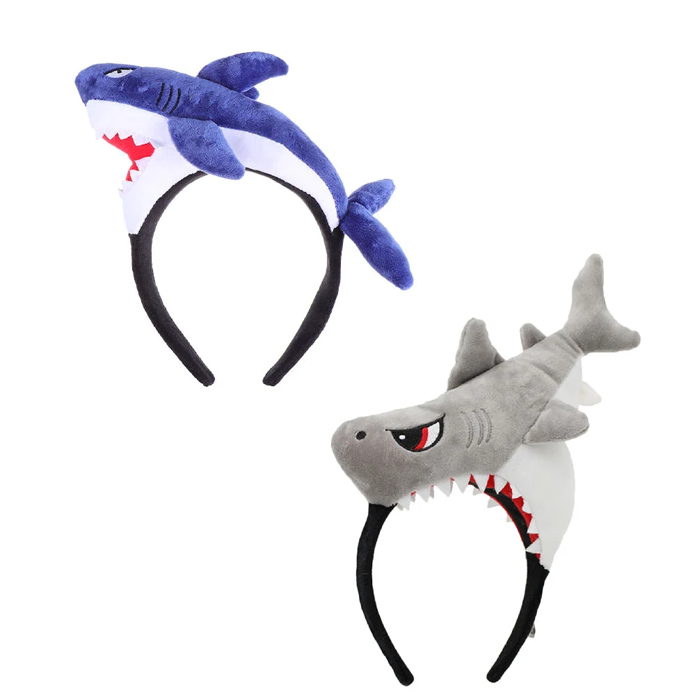 2 Pcs Cartoon Shark Headband Funny Headbands Lovely Hair Hoop Fin Fabric Costume Accessories Cloth Hoops