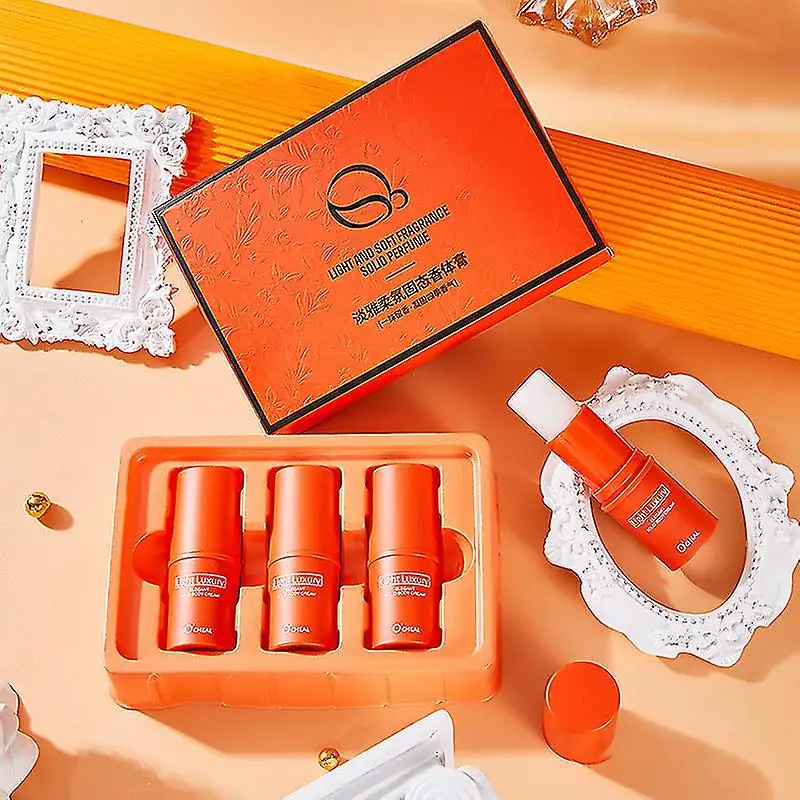 3Pcs Orange Portable Solid Perfume Fragrances Solid Balm Mild Long Lasting Aroma Deodorant Fragrance Body Perfume for Women Men