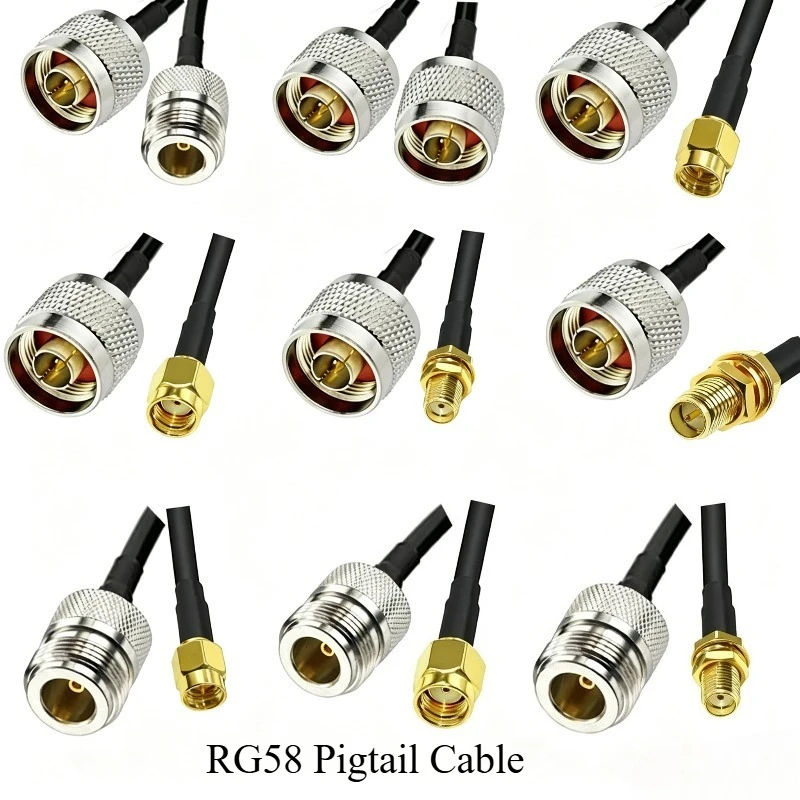 N Male to RP-SMA Male Pigtail Cable RG58 Coaxial Jumper N-Type to Reverse Polarity SMA Plug 50 Ohm for WiFi Antenna