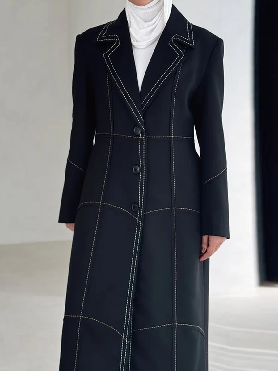 TWOTWINSTYLE Hit Color Dimagrante Cappotti Lunghi Per Le Donne Risvolto Manica Lunga Vita Alta Temperamento Tasca Impiombata Giubbotti Femminile Nuovo