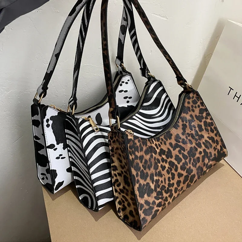 Fashion Personality Wild Retro Casual Women Totes Shoulder Bags Leopard Pattern Shoulder Women Bags Pu Leather Designer Purses