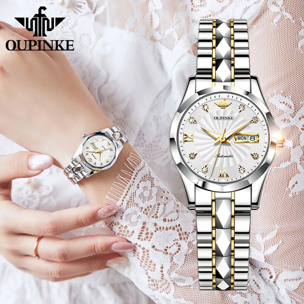 OUPINKE-Reloj de pulsera mecánico para mujer, conjunto de relojes de marca de lujo, movimiento automático importado de Japón, 3169