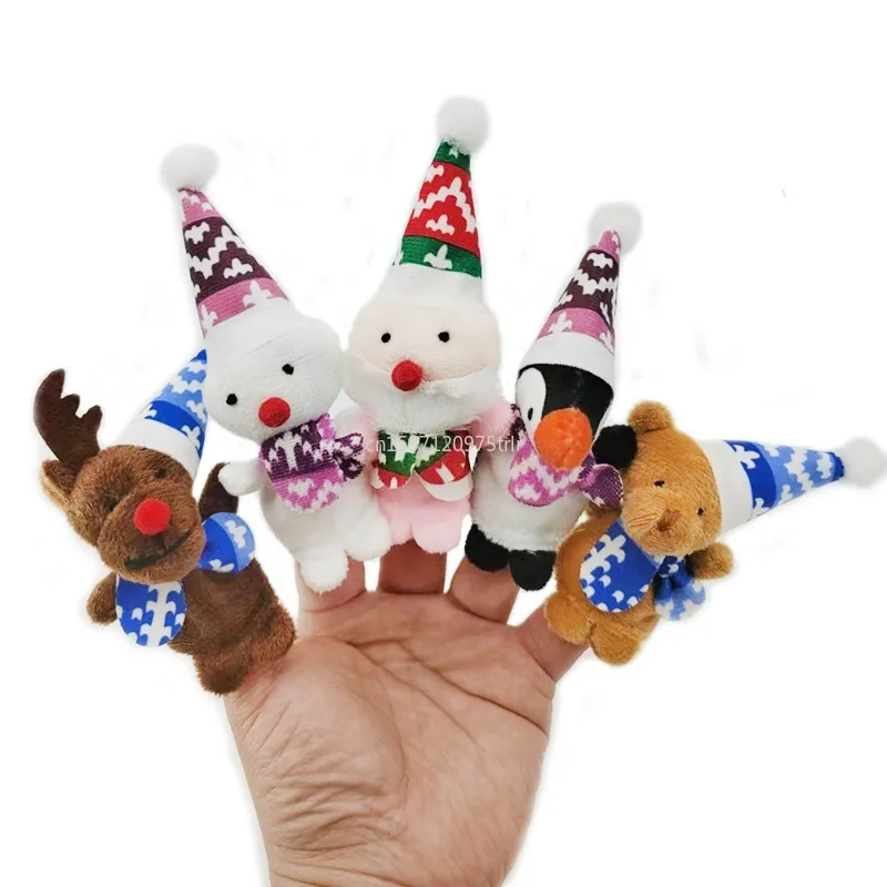 5PCS New Christmas Finger Puppets Toys for Kids Elk Santa Claus Snowman Penguin Character Party Favors Finger Hands Toys