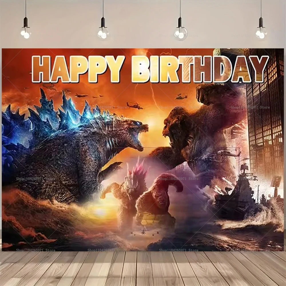 Fondo de Pantalla de Dibujos Animados de Godzilla vs King Kong, Tema de Aventura de Monstruos, Decoración para Fiesta de Cumpleaños Infantil, Suministros para Fotos