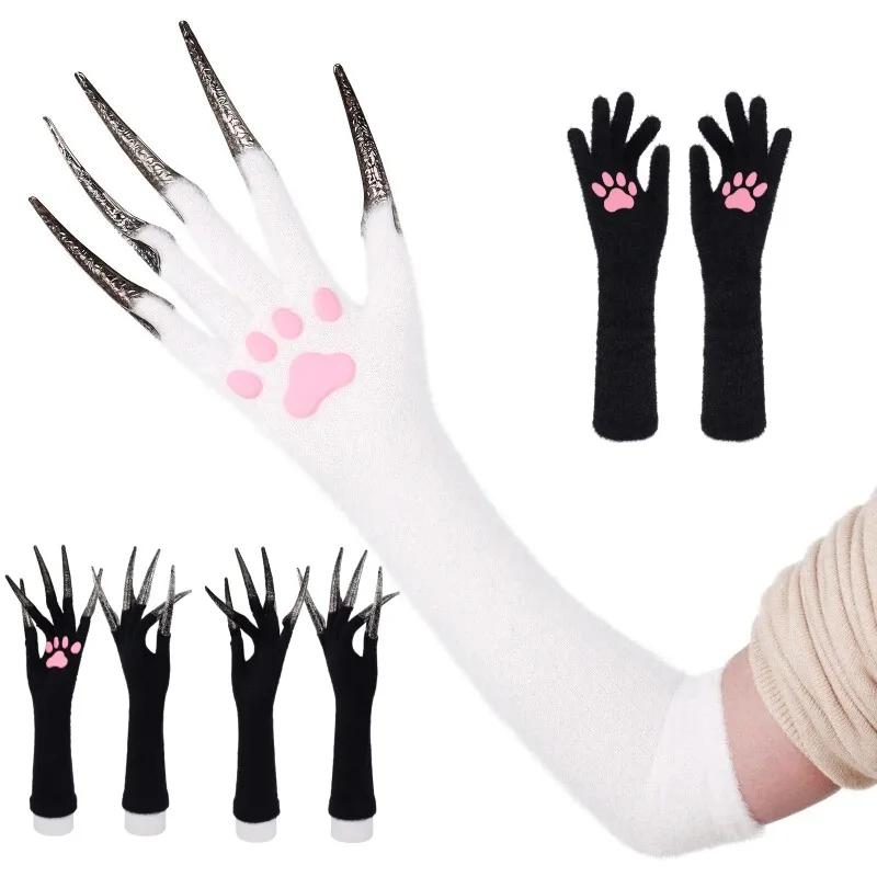 

Halloween Gothic Scary Vampire Witch Horror Cosplay Props Long Gloves with Paw Pads Nails Carnival Party Roleplay Accessories