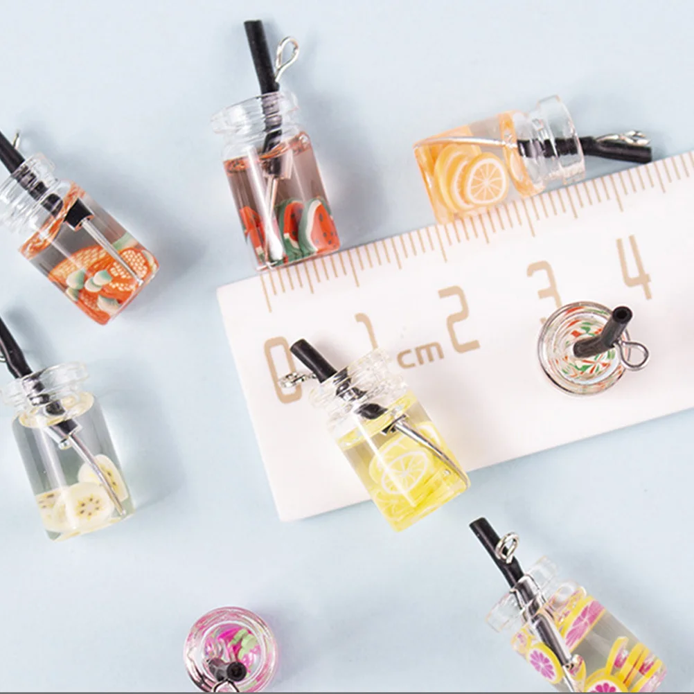 12Pcs Mini Bottle Charms Resin Creative Pendants DIY Jewelry Craft Accessories Colorful Fruit Drink Cup Decoration