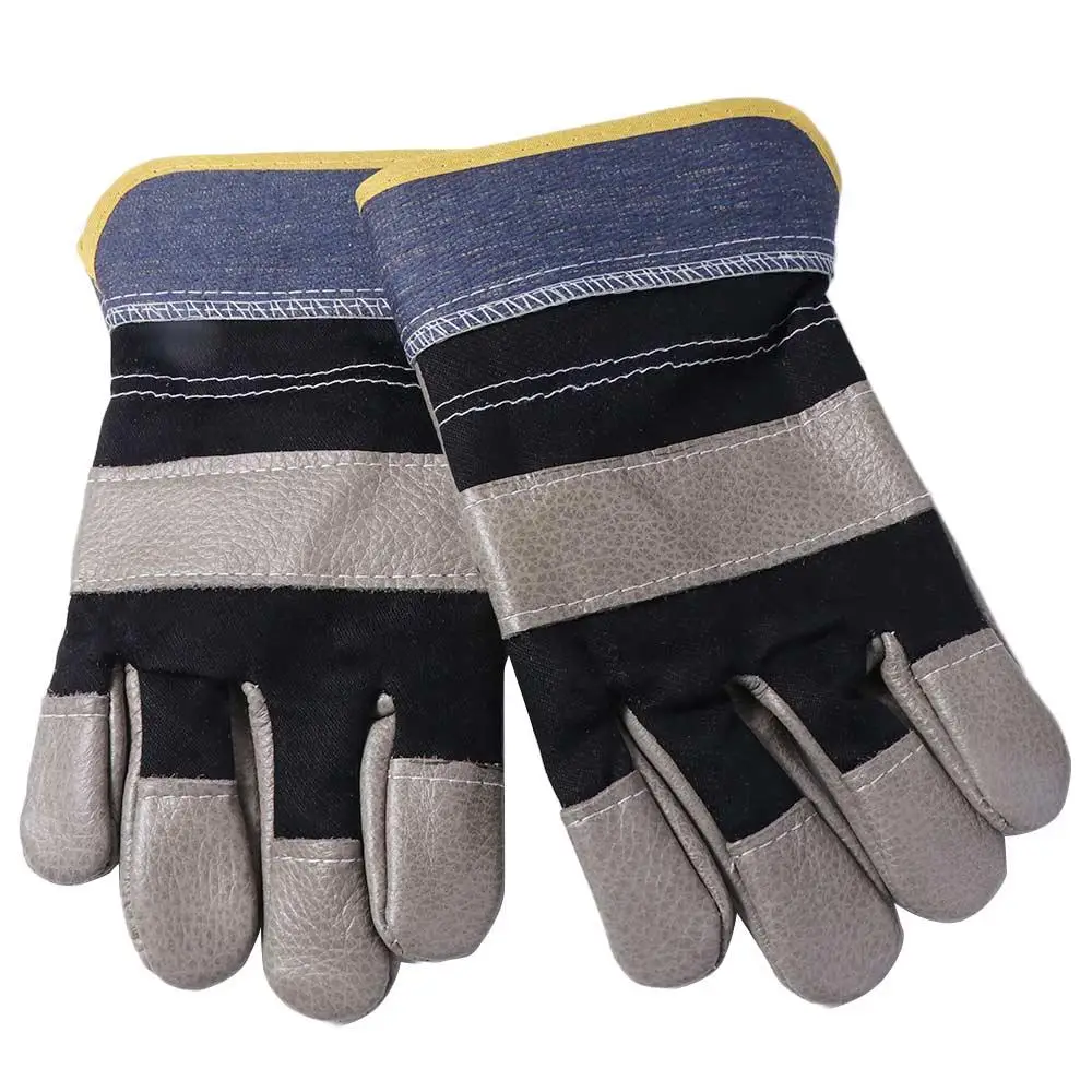 1 Pair Abrasion Resistant Cowhide Welding Gloves Thickened Labor Protection Leather Work Gloves Puncture Resistant Comfortable