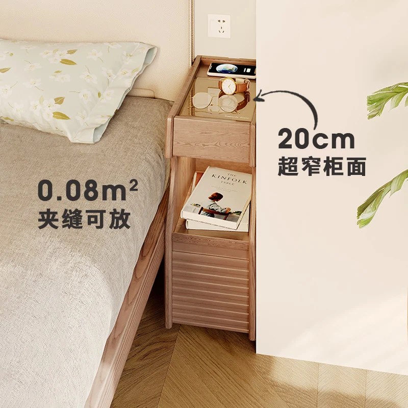 Bedside table 30cm solid wood small ultra-narrow small apartment narrow slitch 20cm narrow version storage cabinet cabinet
