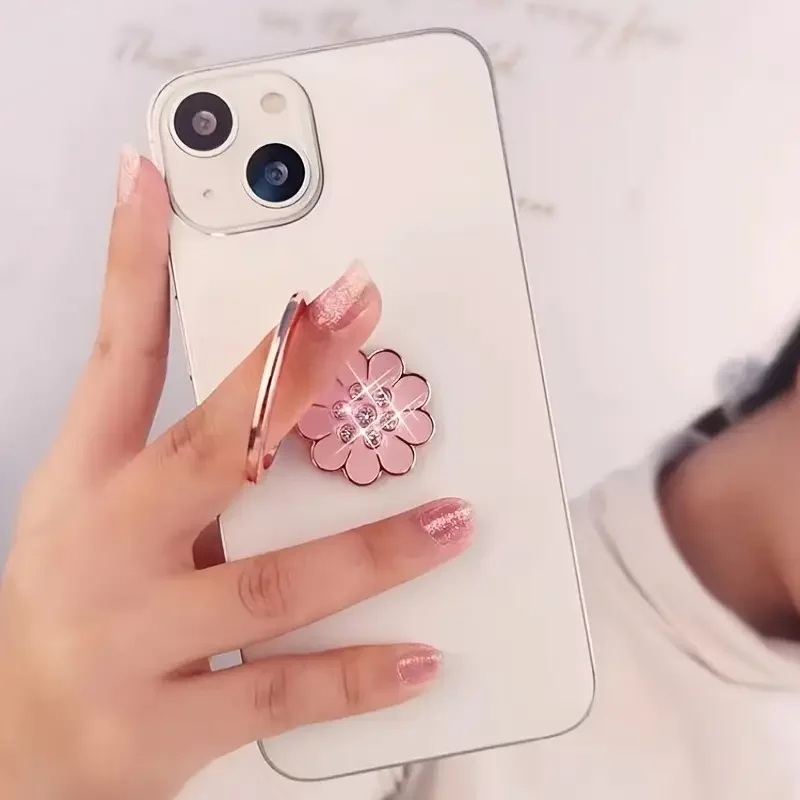 

1pc Luxury Phone Ring Bracket Finger Bracket, Ring Holder With Rhinestone Sunflower, Smartphone Grip Finger Ring Stand Kickstand