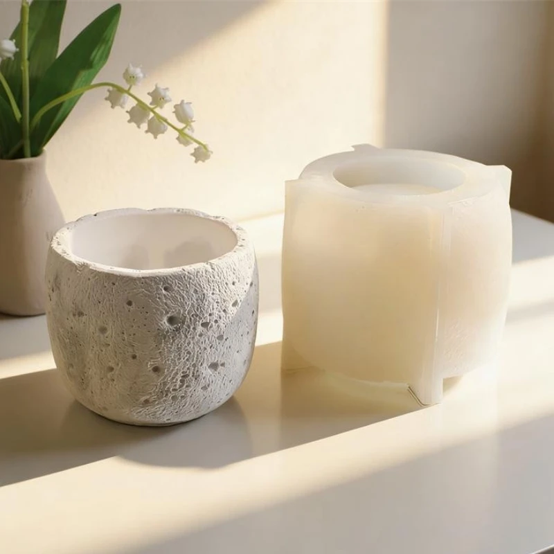 

Round Cement Succulent Plant Pot Concrete Flowerpot Silicone Mold Rock Pattern Gypsum Storage Jar Candle Cup Decoration Mould