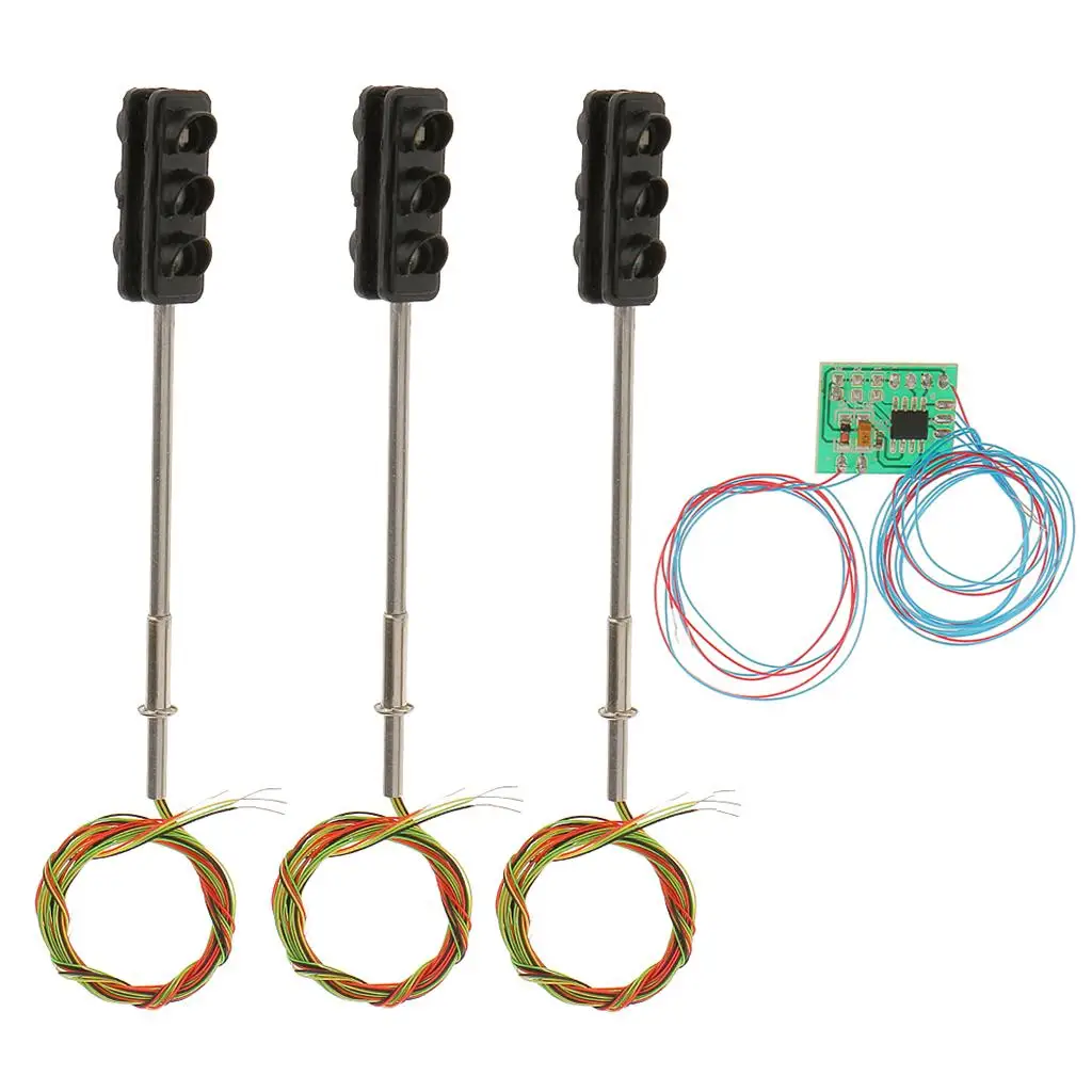 3pcs 60mm Model 3-Licht Metalen Verkeerslichten 5-6V 0.36W Power LED Trein spoorweg Architectuur Diorama Landschap Accessoires