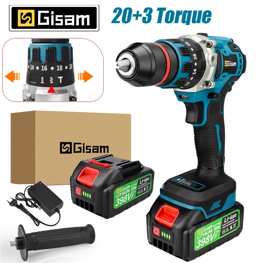 

Gisam 480 N.M Electric Impact Drill Screwdriver Rotary Hammer Brushless Drill for Makita 18V Battery 3 In 1 Handled Power Tool