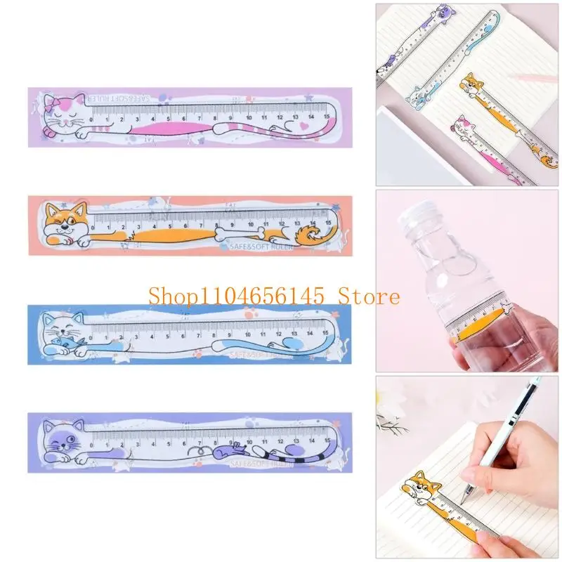 5asd 15cm Straight Ruler Lovely Cats Ruler Soft Ruler with Scale for Teaching