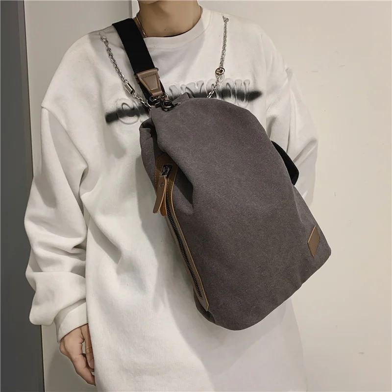 VC-Sac de poitrine en toile rétro pour homme, Hip Hop, Streetwear, Jeune initié, Minimaliste, Bandoulière de grande capacité, Tendance, 2023