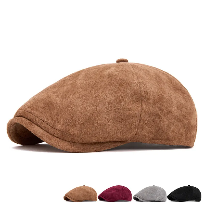 

Premium Newsboy Cap American Vintage Large Size Suede Beret Women's Peaked Hat For Autumn Winter Fashion Octagonal Hat