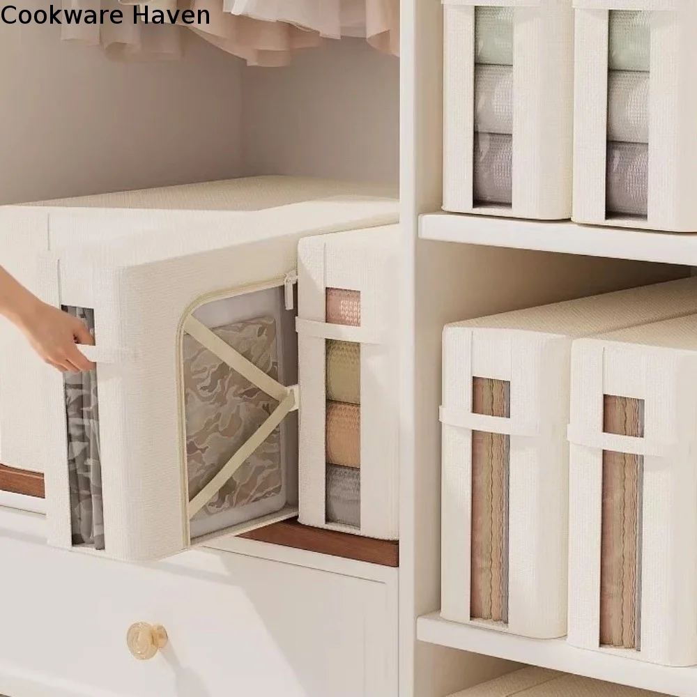 Oxford Fabric Narrow Steel Frame Storage Bins Visible Window Large Capacity Quilt Blanket Storage Container with Handle