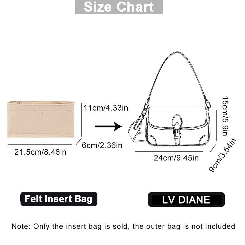 EverToner Felt Cloth Insert Bag Organizer For DIANE Bag,Handbag Makeup Liner,Travel Inner Purse Portable Cosmetic Bags Shaper