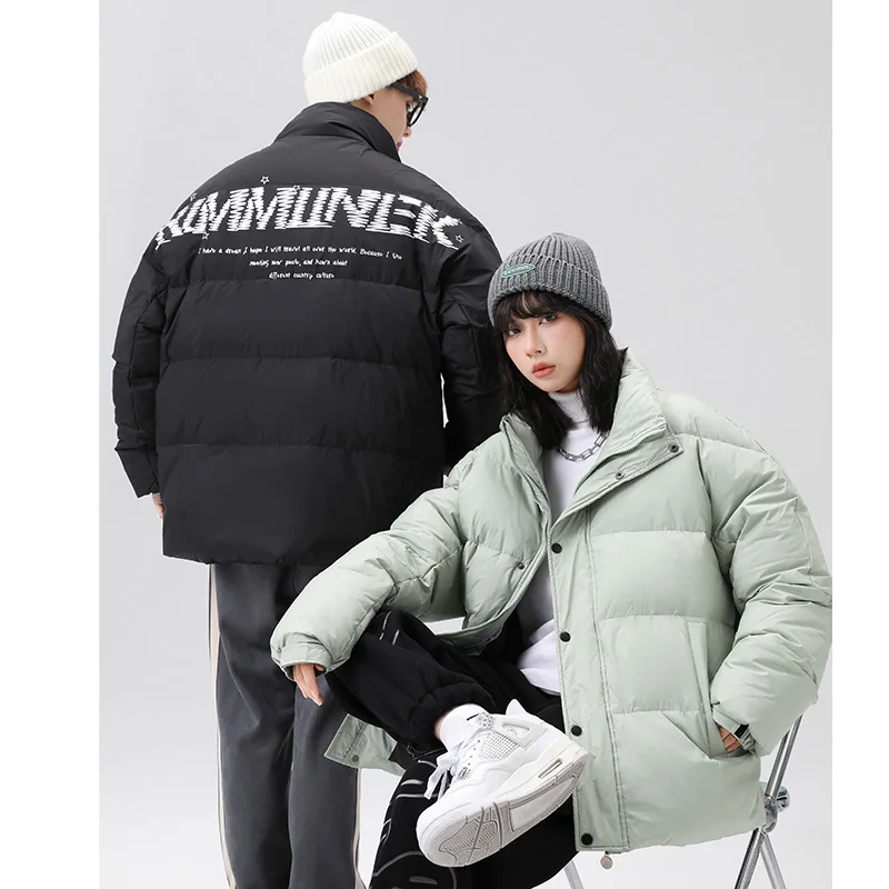 2025 Unisex Dropped Shoulder Down Jacket Solid Color Stand Collar White Duck Down Versatile Warm Winter Coat
