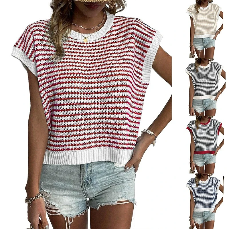 

Fall/Winter 2025 Fashion Striped Sweater Casual Contrast Bat Sleeve Round Neck Women's Sweater