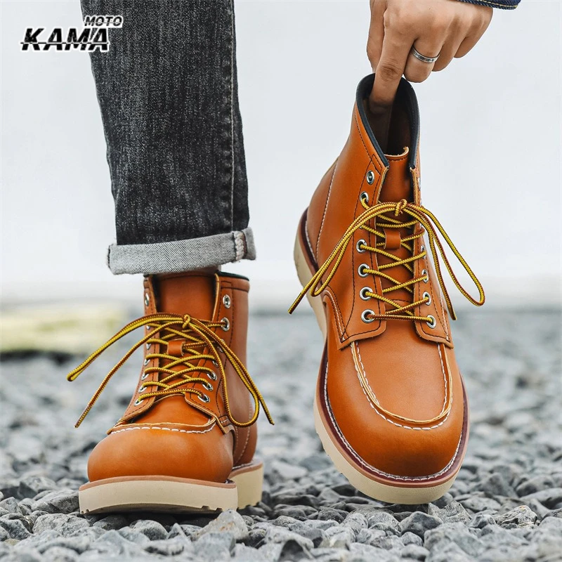 

Мужские рабочие ботинки в американском ретро-стиле 875, высокие, из натуральной кожи, для мотоциклистов, повседневные, износостойкие, Botas Para Moto