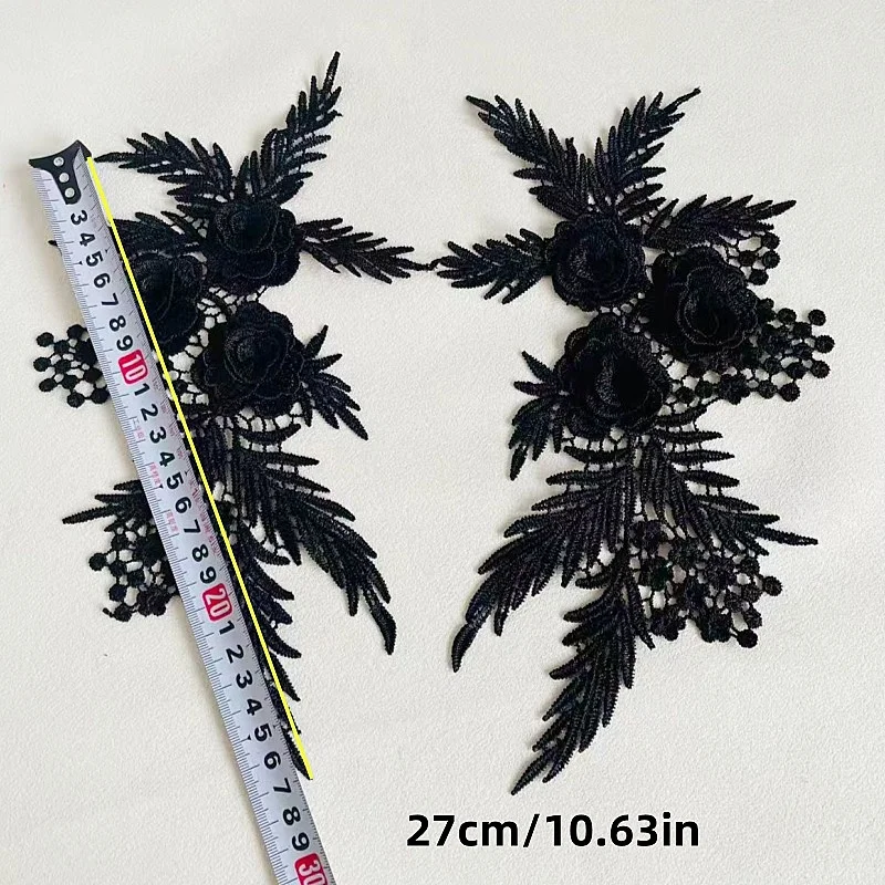 2Pieces/1 Pair Embroidery Sewing Dress Lace Applique Flower Patch Lace Fabric Decoratio Dancing Garment Accessories view 2