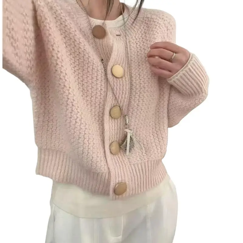 เสื้อคาร์ดิแกนถัก เสื้อสเวตเตอร์ถัก เสื้อผ้าถักสำหรับผู้หญิง ฤดูใบไม้ร่วง ฤดูหนาว สีขาว บาง น้ำหนักเบา ใส่ได้หลายโอกาส ไซส์ใหญ่ เสื้อผ้าผู้หญิง แขนยาว