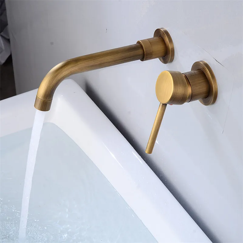 

Rose Gold Taps Bathroom Basin Faucets Solid Brass Sink Mixer Tap Hot & Cold Lavatory Crane In-Wall Mounted Single Handle Br