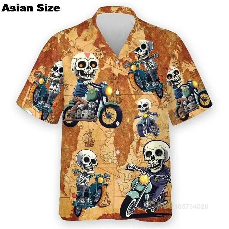 Vintage Men's Shirts Motorcycle Tees Printed Short Sleeve Tops 2025 Summer Clothing Multiple Pattern Shirt Oversized Tee
