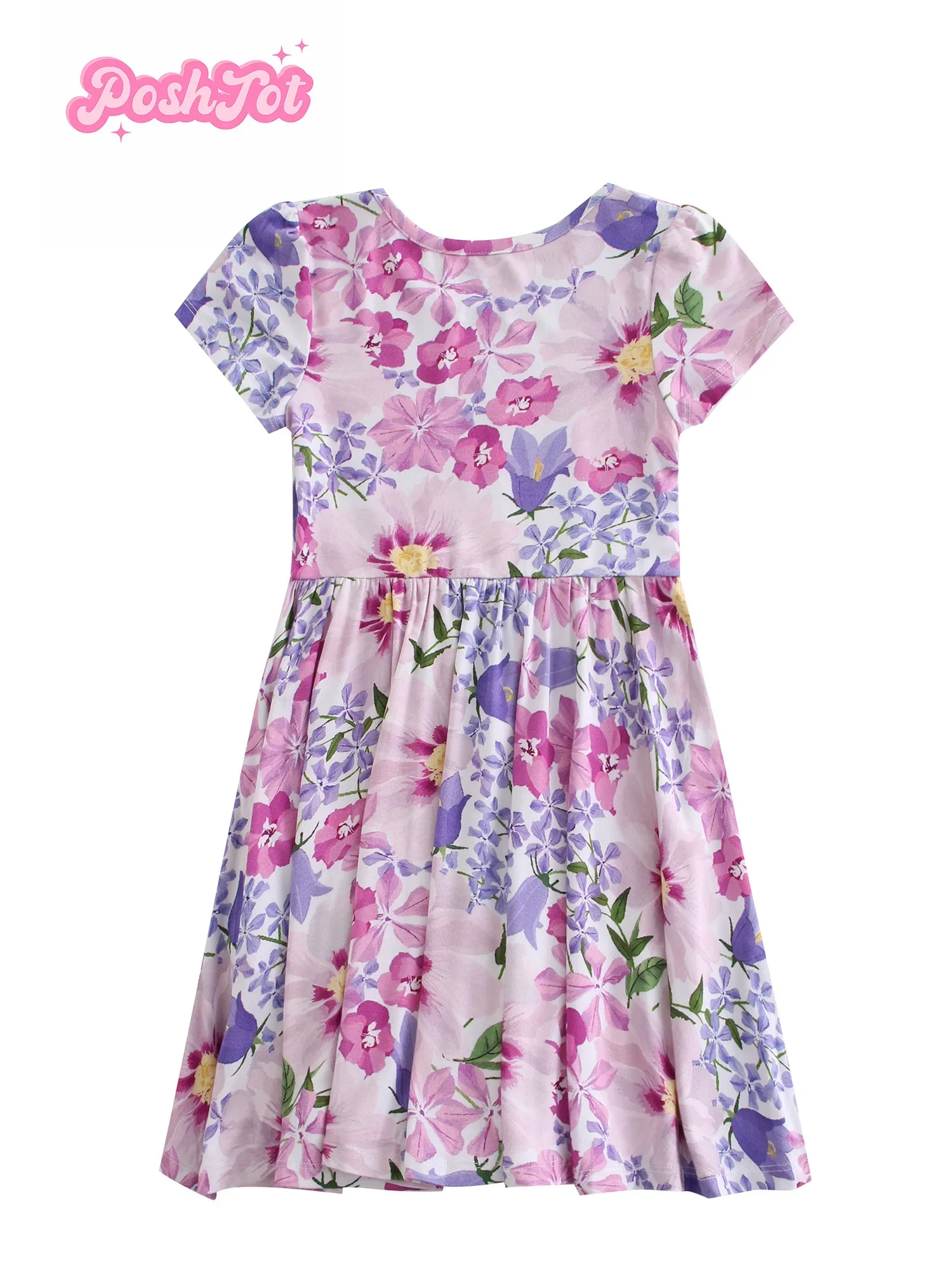 

POSHTOT Purple flower Bamboo fiber Super cozy bamboo Girls' Floral Print Princess Dress