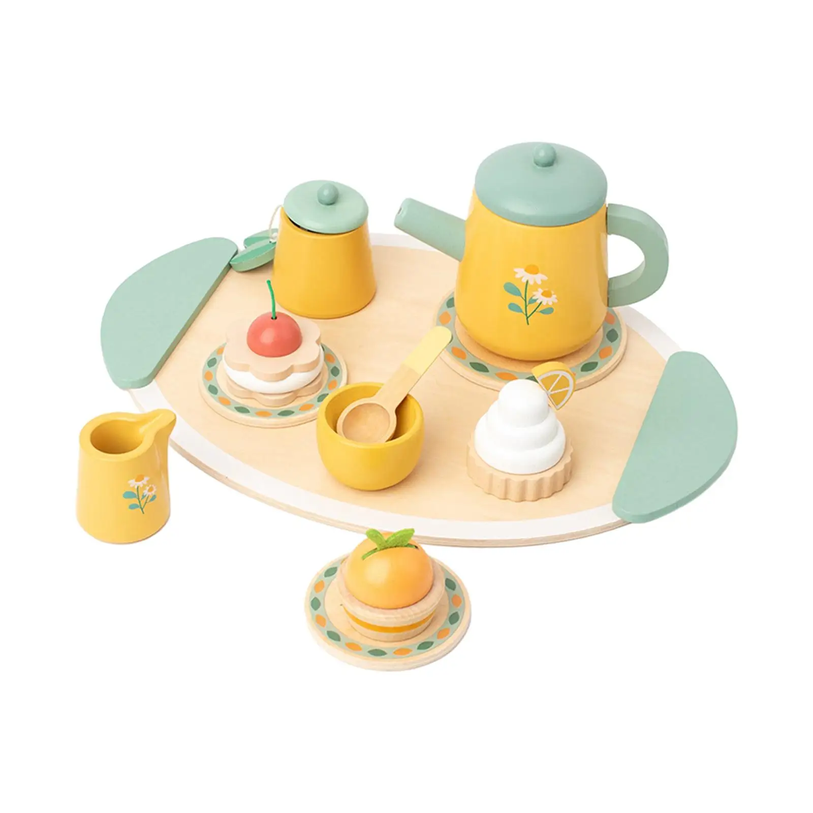 Toddlers Tea Set Wooden Tea Party Set Kitchen Pretend Play Toy Educational Afternoon Tea Playset Wooden Tea Set for Toddlers