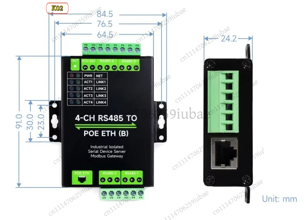 FC_ 4-Ch RS485 to RJ45 Ethernet Serial Server Isolated Modbus TCP Gateway with PoE for IoT, Replacement Parts