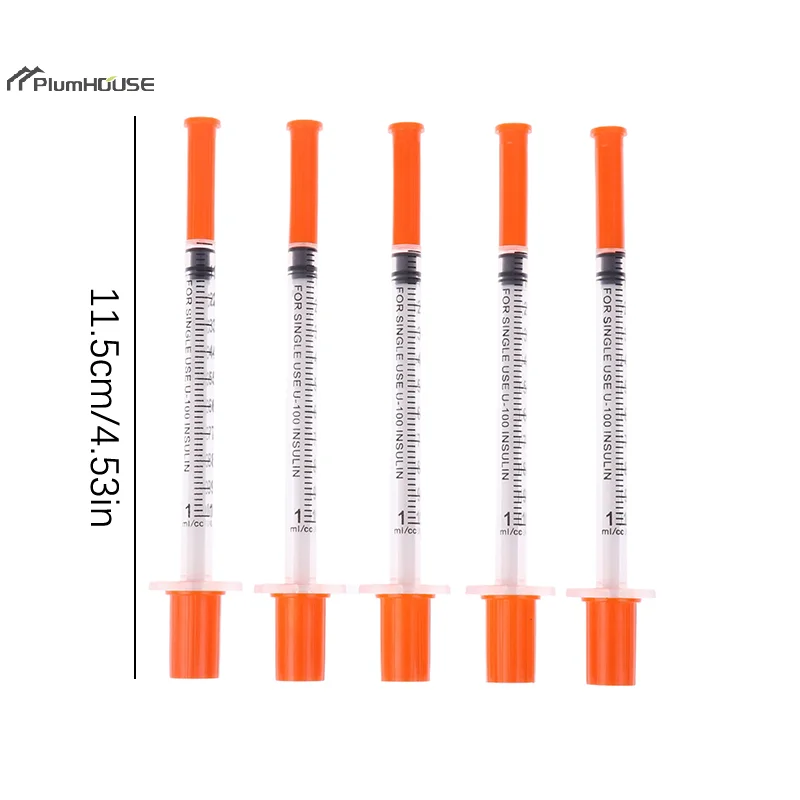 5 sztuk 1/0,5/0,3 ml jednorazowa plastikowa strzykawka weterynaryjna pomarańczowa nakładka sterylna strzykawka do insuliny z igłami dla zwierząt domowych zwierzęta gospodarskie kot pies — zdjęcie 7
