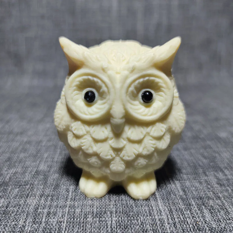 Natural Pressed Tagua Nut Adorable Owl Statue Simulated Animal Home Table Ornament Unique Decor Collectible Gift