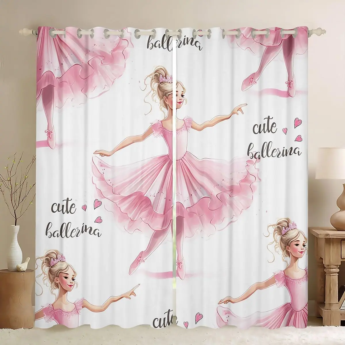 Ballet Curtain suitable for Girls Children Teen BedroomWindow Curtain Ballerina Girl Moonlight Flower decorative curtain 2panels