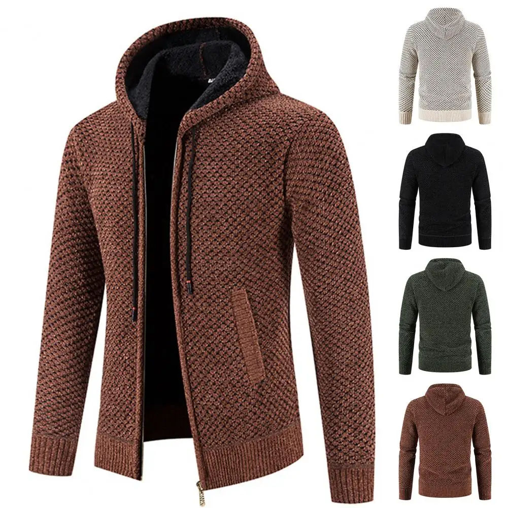 Cardigan in pile giacca invernale da uomo maglione maschile abbigliamento autunnale nuova giacca a vento coreana giacche marroni cappotto con cappuccio Slim Fit