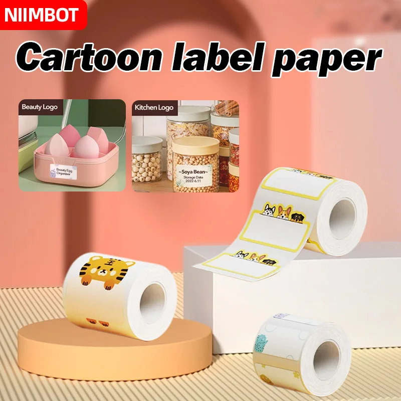 Imagem -02 - Niimbot à Prova d Água dos Desenhos Animados Etiqueta Rolo de Papel Animal Bonito Household Nota Papel Impressora Térmica b1 B21 B3s