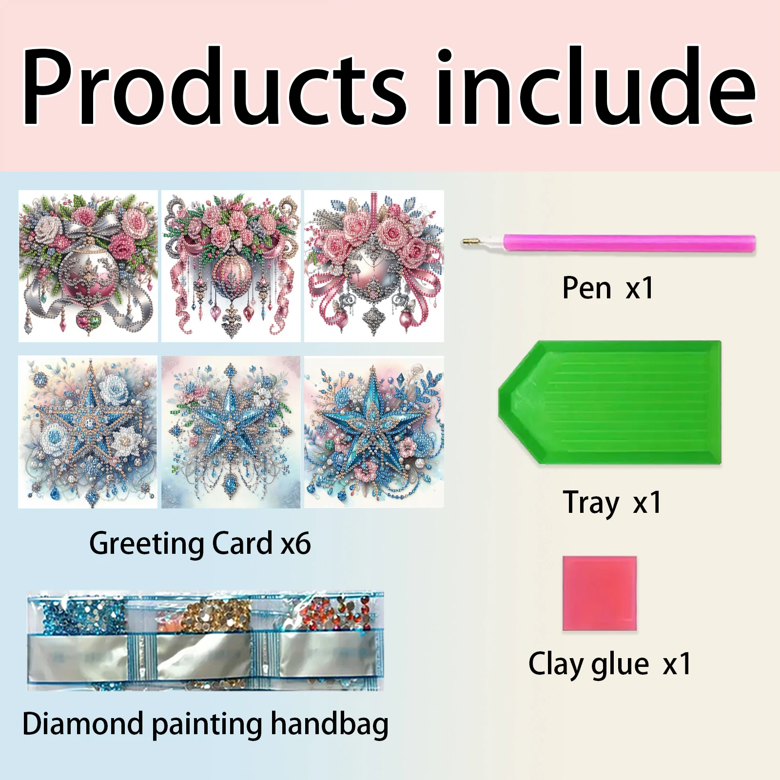 6-Piece DIY Diamond Painting Greeting Card with Envelope, Wishes and Wishes, Christmas Star Bell Theme Unique Design view 5