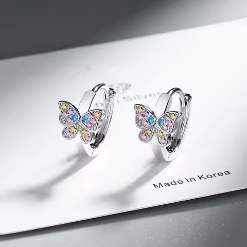 925 Sterling Silver Butterfly Rainbow Zircon Ring Earrings For Women Friends Wedding Jewelry Wholesale Prevent Allergies