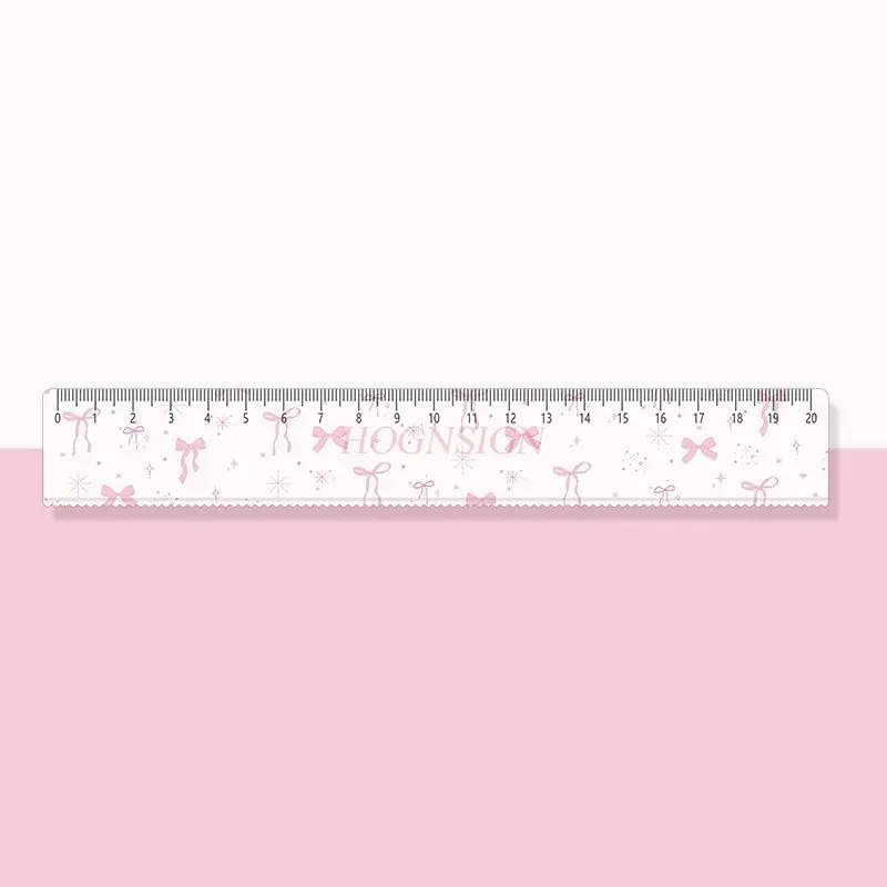 1pcs Pink Bow Student Stationery Straight Ruler with Wave Hand Accounting Ruler Drawing Art Student Acrylic 20cm