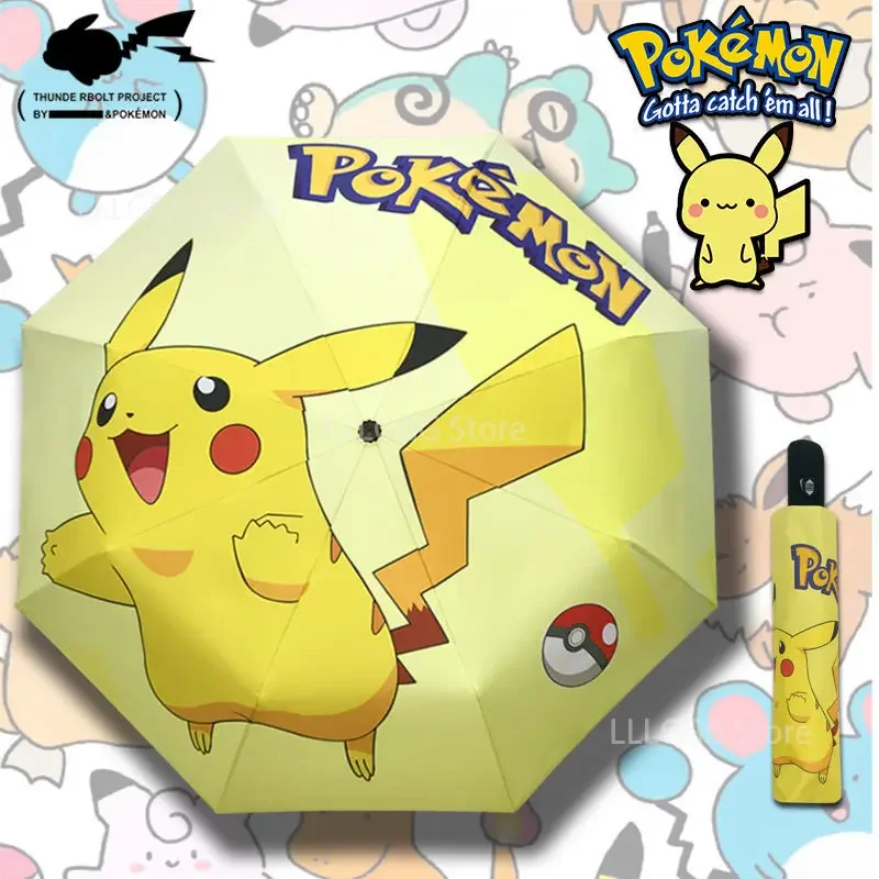 Pokemon Pikachu Umbrella Cute Rain and Rain Folding Umbrella Cartoon Anime Capsule Umbrella Girl Automatic Sunscreen Umbrella