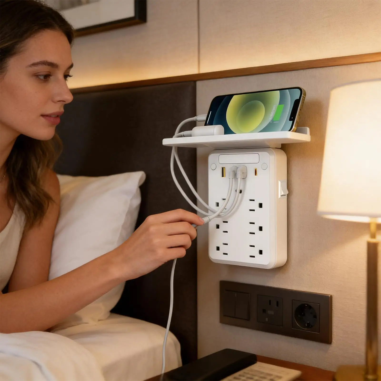 

Умная розетка-удлинитель с полкой и защитой от перенапряжения для дома, ванной, кухни, общежития, электроники, зубных щеток и бытовой техники