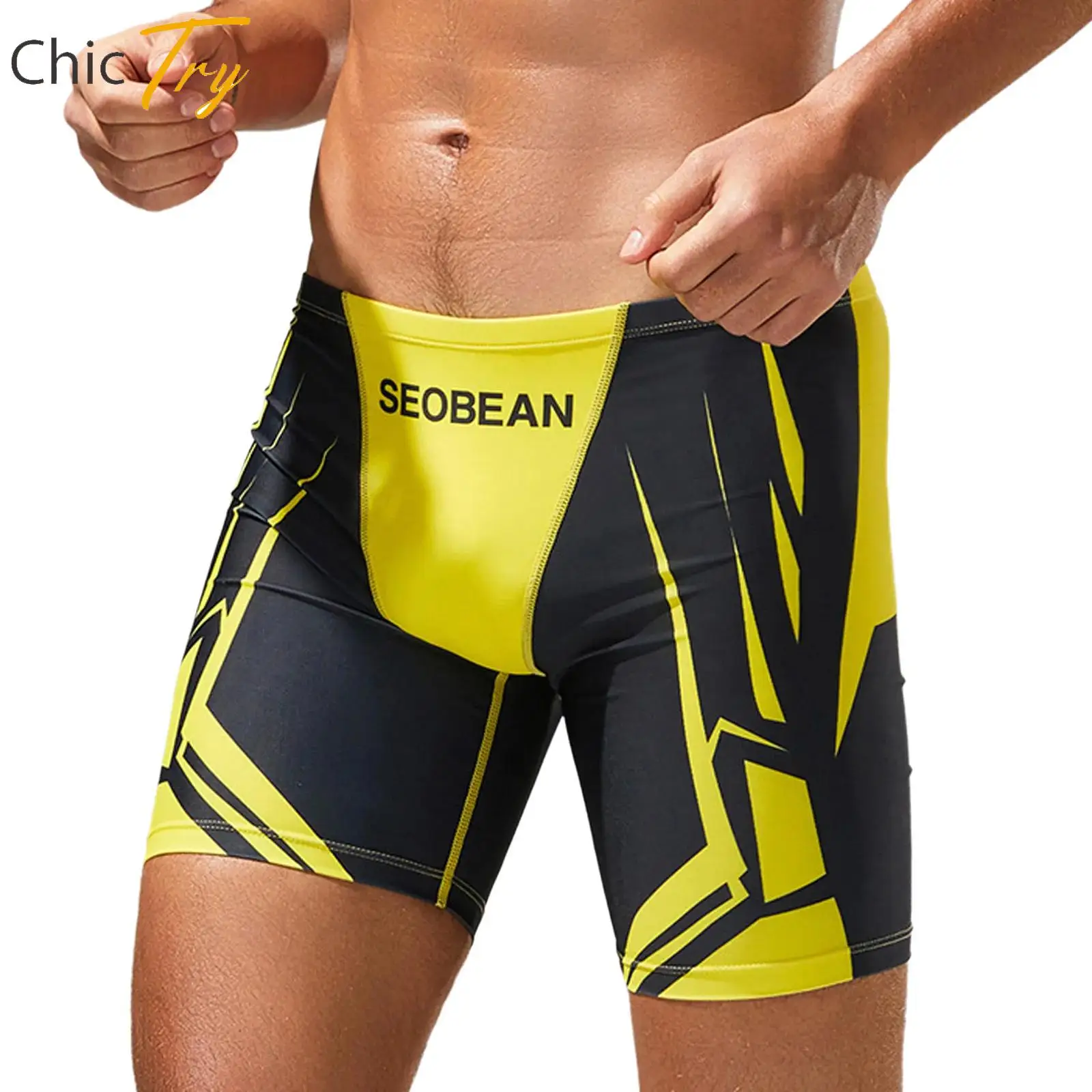 

Summer Mens Stylish Printed Swimming Beach Trunks Low-Rise Elastic Waistband Athletic Shorts for Surfing Cycling Running Jogging