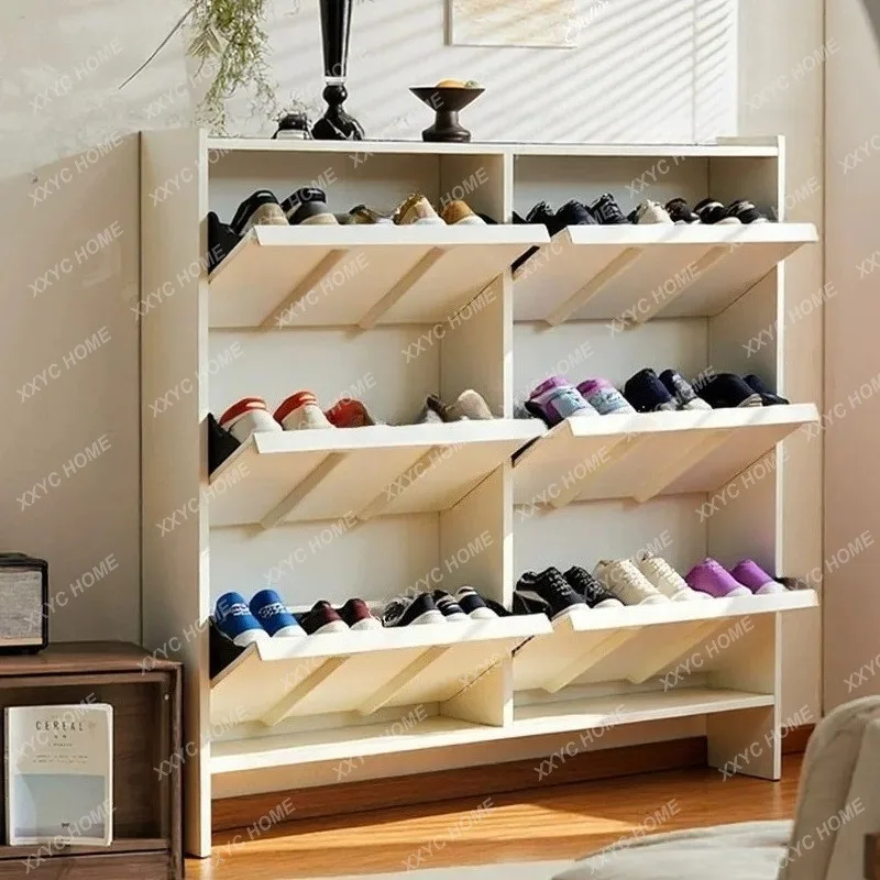 XX Cream wind ultra-thin tipping bucket shoe cabinet solid wood door entrance cabinet entry shoe rack