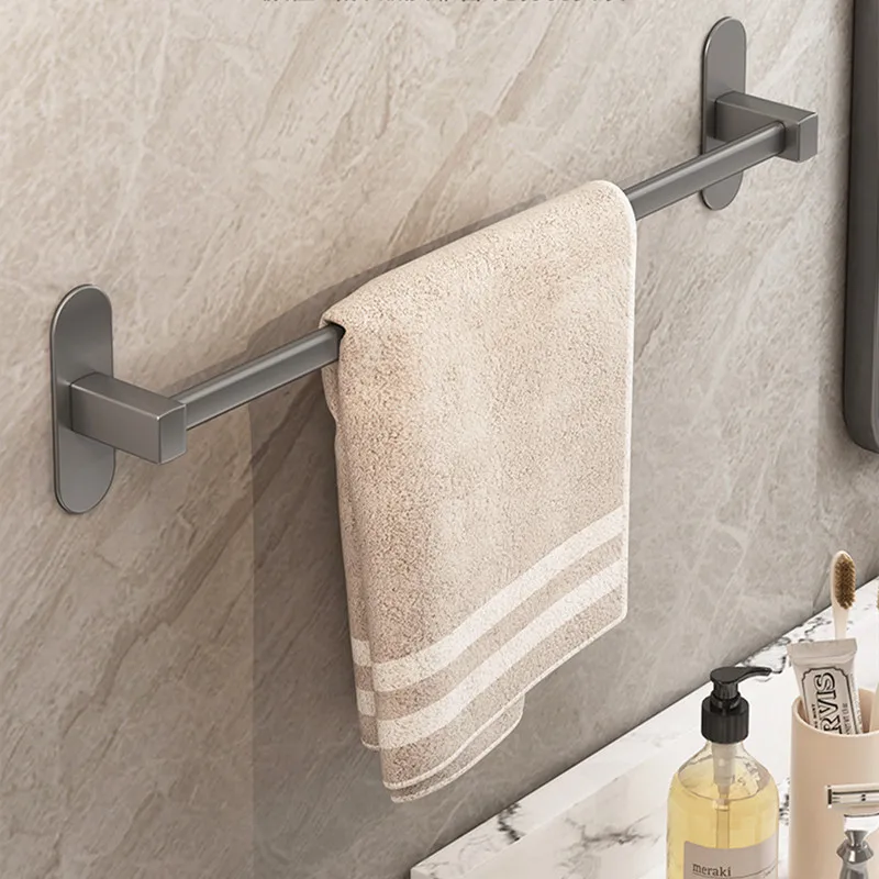 

Space Aluminum Towel Bar Bathroom Single Rod Wall Mount Hardware Pendant No Hole Punch Bathroom Towel Rack for Bathroom Storage