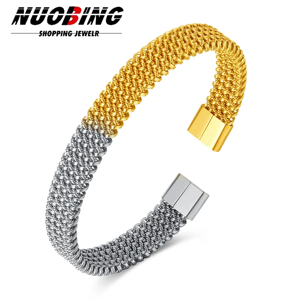 

10mm Vintage Stainless Steel Woven Mesh Opening Bracelet for Women Men Trendy Adjustable Cuff Bracelets Waterproof Jewelry