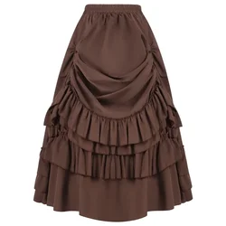 Brown Cotton Ruffles Long Asymmetrical Victorian Gothic Skirt Hot Sexy Clothes Steampunk Cosplay Women Vintage Skirts 2025