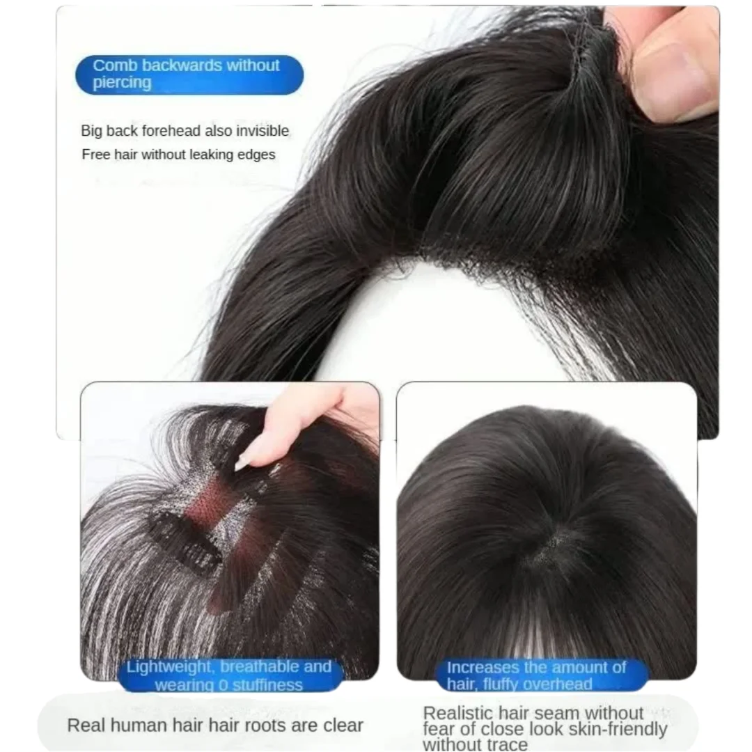 100% شعر بشري مصنوع يدويًا للنساء مع غرة بدون حدود طبقة واحدة غير مرئية من الدانتيل مشابك شعر في هامش