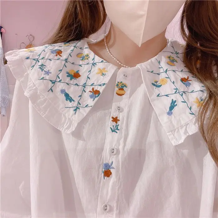 

2023 Spring New Light Luxury Fashion Retro Flower Embroidery Large Lapel Shirt Women Clothing Boutique Clothing Simple Style