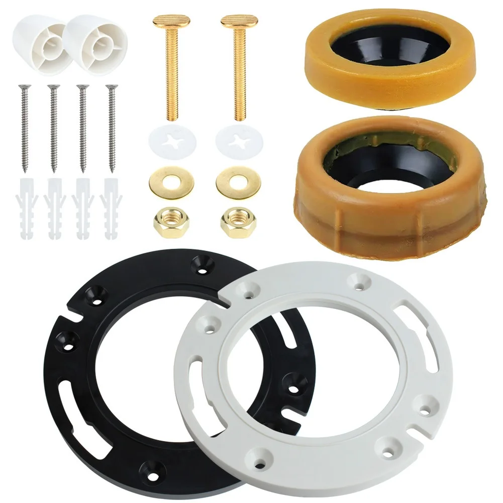 ABS Toilet Installation Kit Wax Ring Flange Bolts Foot Screws For Secure Mounting Standard Bathroom Plumbing Fixtures Set