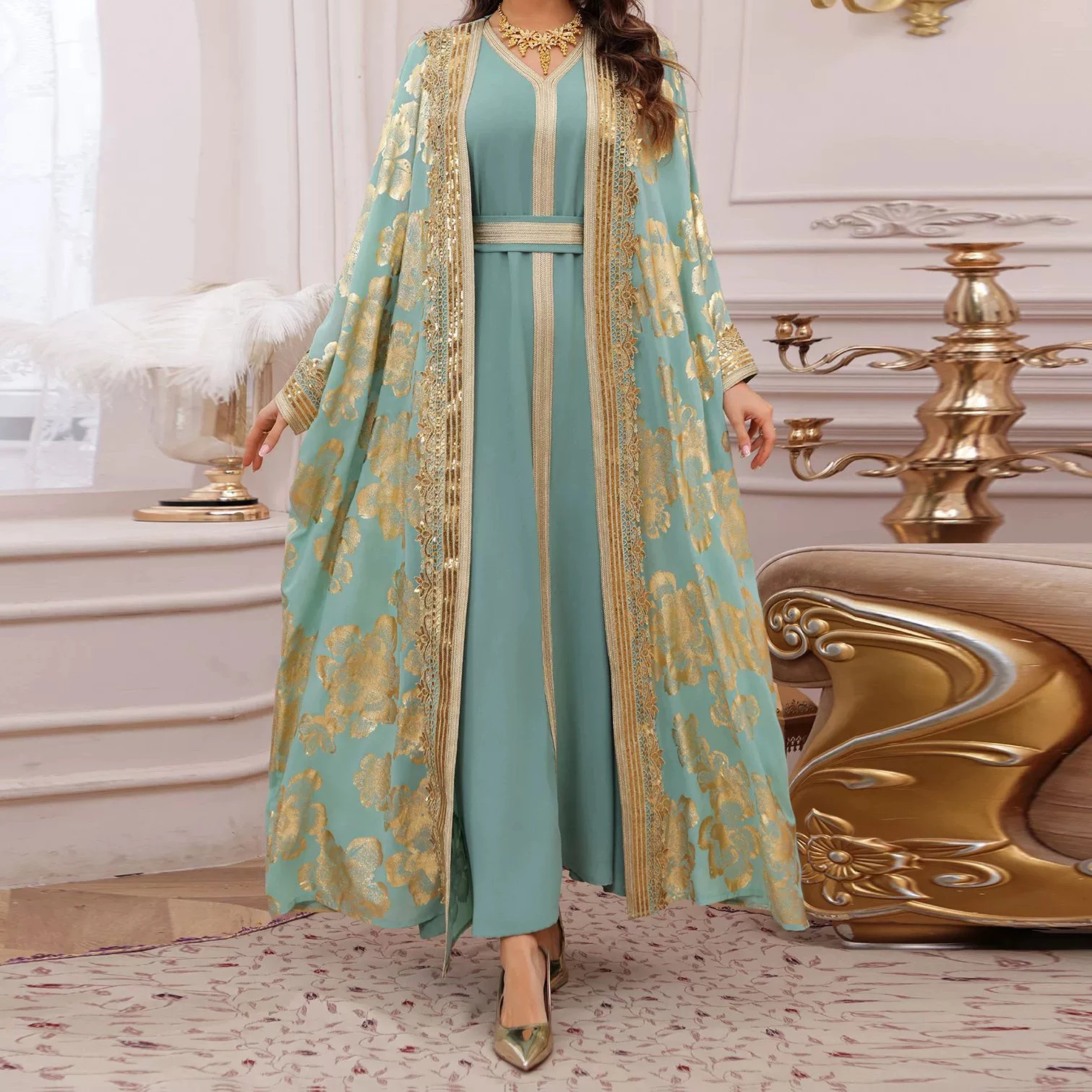 

Middle Eastern Fashion Gilded Robe Two-Piece Dress Fashion Party Dubai Dress-GZXX535